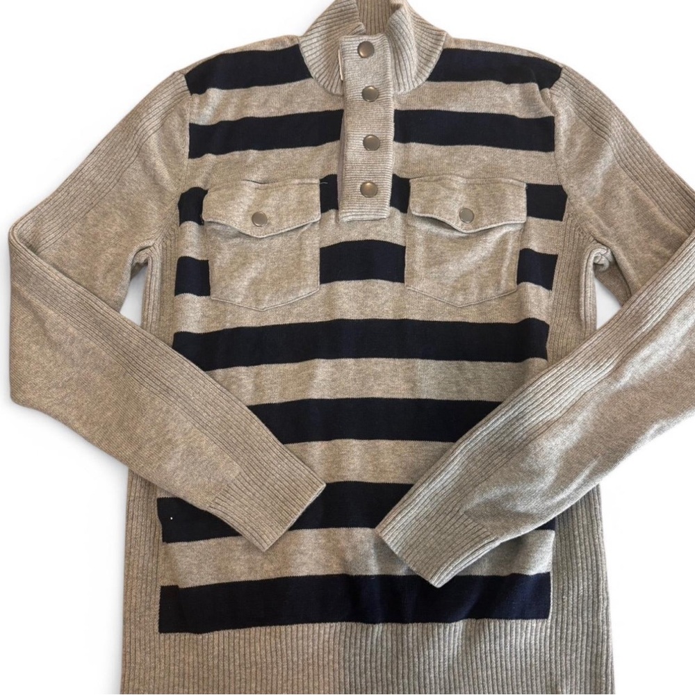 J. Crew Men's Turtleneck Sweater - Gray and Black Stripes
